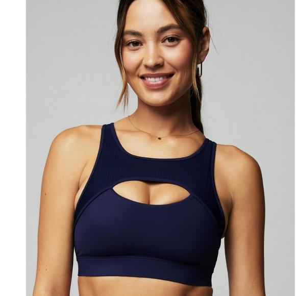 Mesh Breathable Medium Impact Sports Bra - M - Deep Navy - Picture 2 of 4